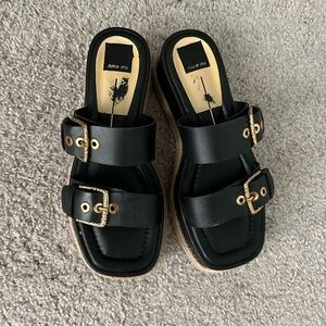 Dolce Vita Black and Gold Platform Sandals